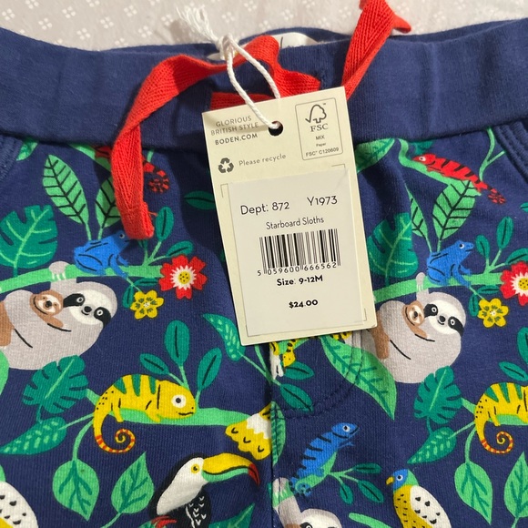 NWT Boden Baby Boy Sloth Shorts 9-12 Mo - Picture 3 of 3